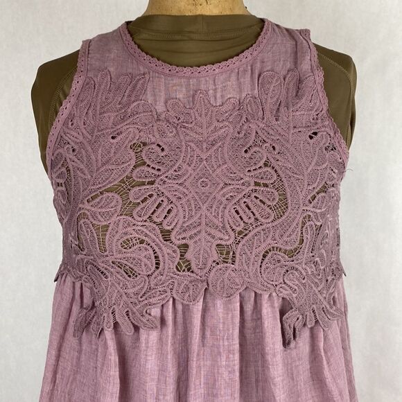 Umgee Tiered Dress Lace Bodice Small Short Lined Sleeveless Flowy - Picture 2 of 13